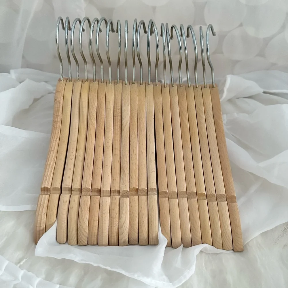 KID SIZE 20 Wooden Suit Hangers with Metal Hooks - Natural Wood